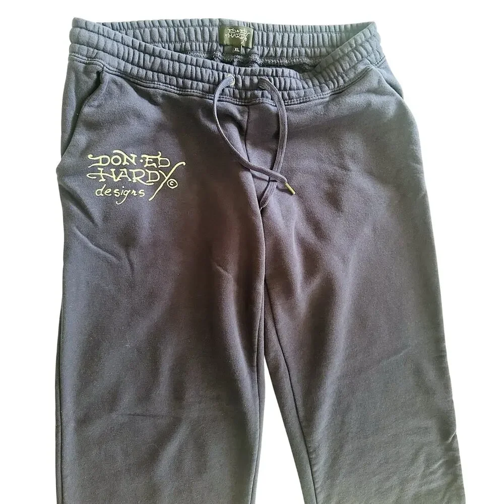 Ed Hardy Sweatpants Womens XLarge Navy Pants Y2K Streetwear Wide Leg Lounge Ink - Picture 2 of 8